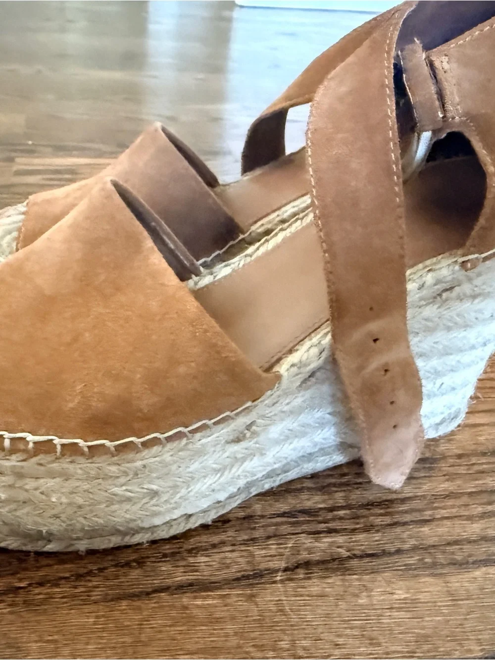 Marc Fisher Tan Suede Espadrille Wedge Sandals with Ankle Strap